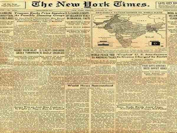 15 अगस्त 1947 - न्यूयार्क टाइम्स का पहला पन्ना