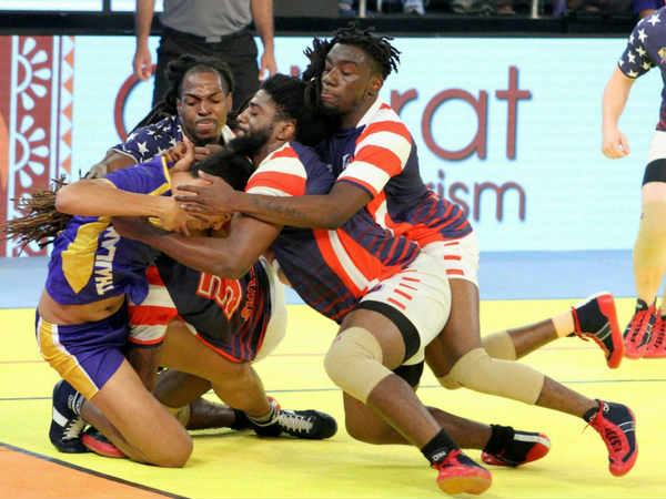 A dominant first half performance saw Thailand register an easy 69-22 victory over US in the ongoing Kabaddi World Cup here on Sunday. कबड्डी विश्वकप 2016 टूर्नामेंट जैसे-जैसे समापन के करीब पहुंच रहा है, वैसे ही टीमें खुद का फाइनल की रेस में बरकरार रखने के लिए पूरा दमखम लगा दे रही हैं। A dominant first half performance saw Thailand register an easy 69-22 victory over US in the ongoing Kabaddi World Cup here on Sunday. कबड्डी विश्वकप 2016 टूर्नामेंट जैसे-जैसे समापन के करीब पहुंच रहा है, वैसे ही टीमें खुद का फाइनल की रेस में बरकरार रखने के लिए पूरा दमखम लगा दे रही हैं।