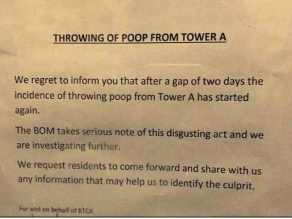 At this Gurugram apartment, someone through poop from the upper floor At this Gurugram apartment, someone through poop from the upper floor