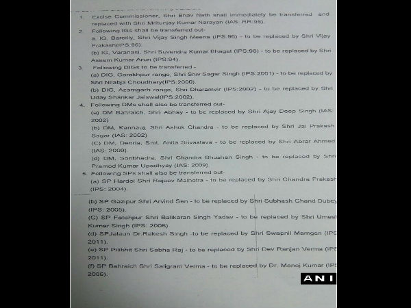 Election Commission orders transfer of Uttar Pradesh Excise Commissioner Bhav Nath, 2 IGs, 2 DIGs, 4 DMs & 6 SPs Election Commission orders transfer of Uttar Pradesh Excise Commissioner Bhav Nath, 2 IGs, 2 DIGs, 4 DMs & 6 SPs