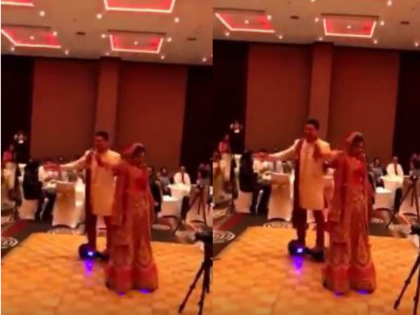 Video: when bride and groom enter in their wedding on hoverboard Video: when bride and groom enter in their wedding on hoverboard