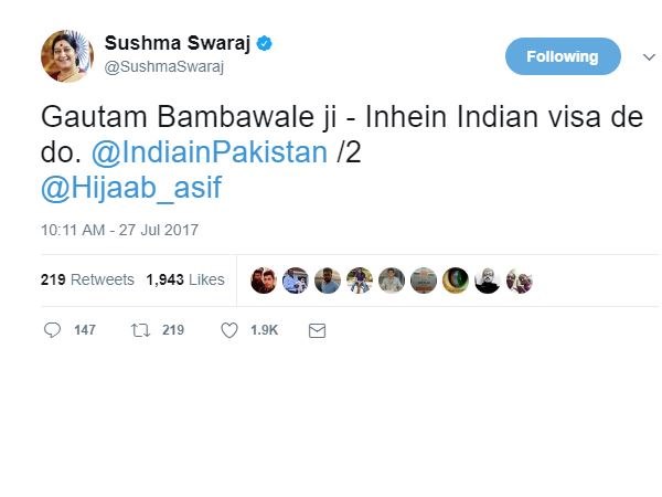 सुषमा स्वराज ने तुरंत कर दी मदद