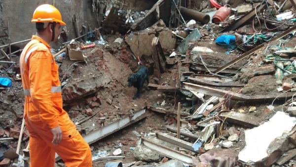 The building collapsing suddenly ...