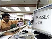 सेंसेक्स में उछाल, 15,000 के पार सेंसेक्स में उछाल, 15,000 के पार