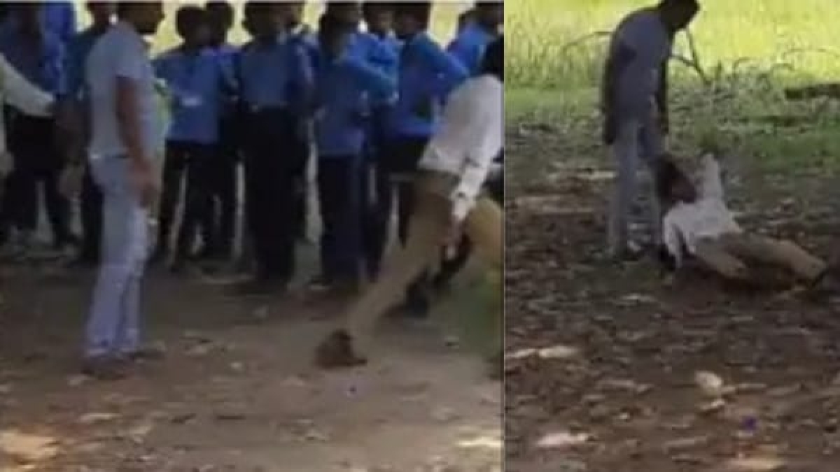 Student brutally thrashed by teacher in Rewa Student brutally thrashed by teacher in Rewa