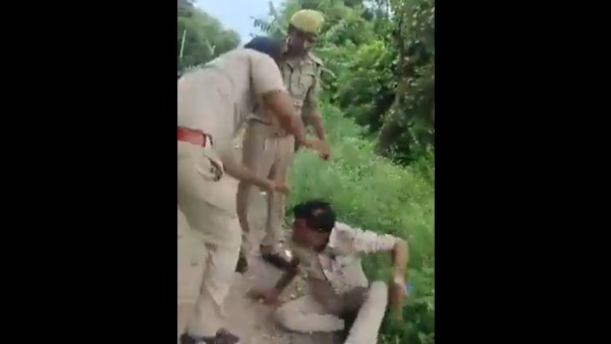 constable fight with home guard in jalaun video viral constable fight with home guard in jalaun video viral