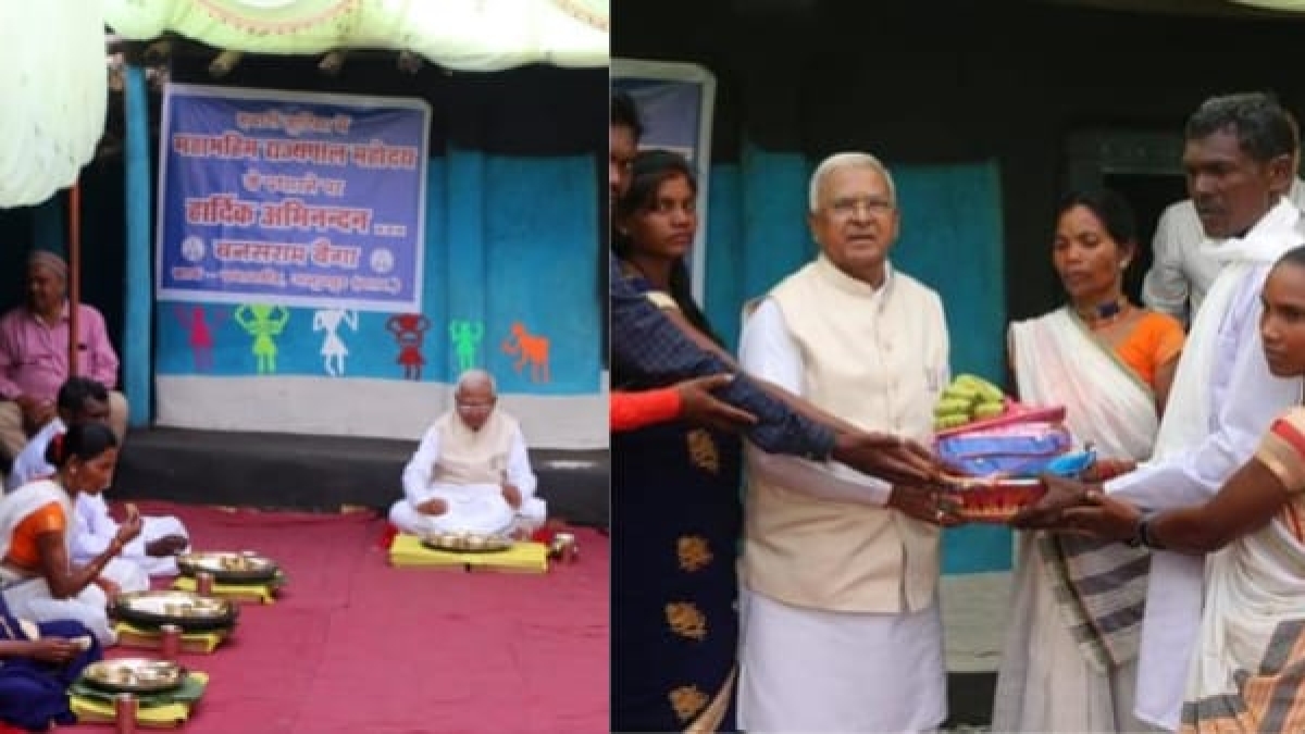 राज्यपाल ने बैगा परिवार के घर पर किया भोजन राज्यपाल ने बैगा परिवार के घर पर किया भोजन
