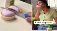 कैमरा के सामने आकर साबुन खाने लगी महिला,  VIDEO ने घुमाया 30 लाख लोगों का माथा