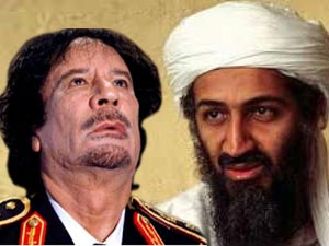 Former Libyan leader Muammar Gaddafi, Osama Bin Laden Former Libyan leader Muammar Gaddafi, Osama Bin Laden