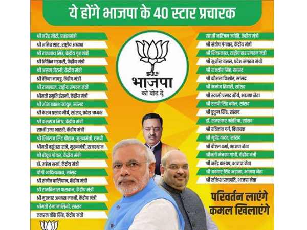 bjp भाजपा ने जारी की यूपी में अपने 40 स्टार प्रचारकों की लिस्ट, 5 अहम लोगों का नाम शामिल नहीं bjp भाजपा ने जारी की यूपी में अपने 40 स्टार प्रचारकों की लिस्ट, 5 अहम लोगों का नाम शामिल नहीं