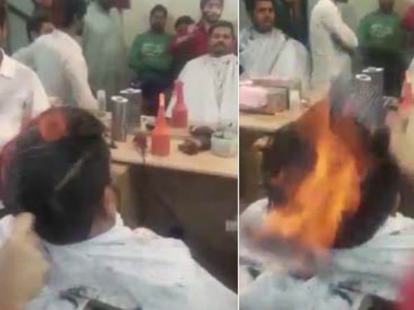 ऐसी कला सिर्फ पाकिस्तानी ही दिखा सकते हैं, बाल काटने से पहले सिर पर लगाई आग ऐसी कला सिर्फ पाकिस्तानी ही दिखा सकते हैं, बाल काटने से पहले सिर पर लगाई आग