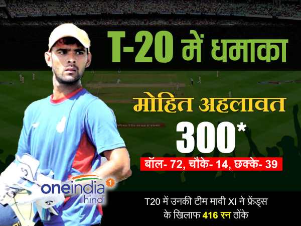 दिल्ली के मोहित अहलावत ने रचा इतिहास, टी-20 क्रिकेट में खेली 300 रनों की पारी दिल्ली के मोहित अहलावत ने रचा इतिहास, टी-20 क्रिकेट में खेली 300 रनों की पारी