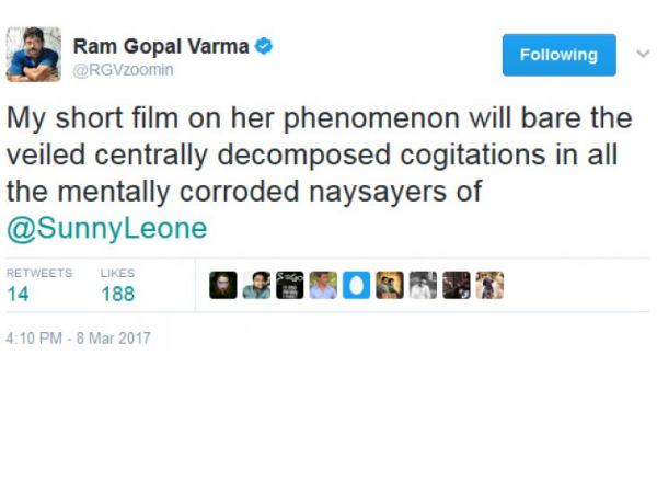 twitter राम गोपाल बोले- 'सनी लियोनी जैसी खुशी दे हर महिला' twitter राम गोपाल बोले- 'सनी लियोनी जैसी खुशी दे हर महिला'