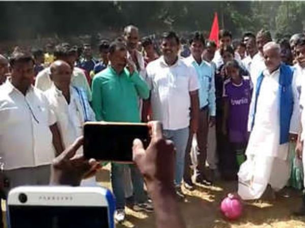 Bihar JDU Minister Shravan Kumar fall during a football kick Bihar JDU Minister Shravan Kumar fall during a football kick
