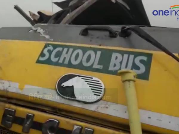 Children injured when a school bus hit by truck in Mainpuri Children injured when a school bus hit by truck in Mainpuri