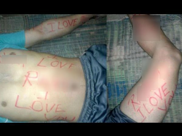 टेबल पर छोड़ा सुसाइड नोट, जिस्म पर लाल रंग से लिखा 'R**** I LOVE YOU'और लगा ली फांसी टेबल पर छोड़ा सुसाइड नोट, जिस्म पर लाल रंग से लिखा 'R**** I LOVE YOU'और लगा ली फांसी