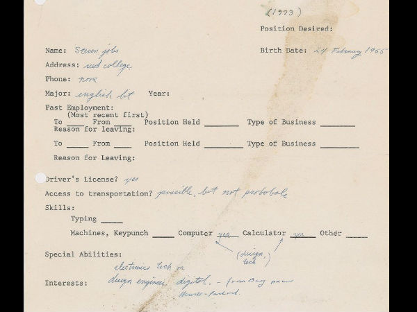 Steve Jobs's Error-filled Job Application Steve Jobs's Error-filled Job Application