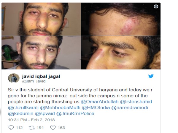 कश्मीरी छात्र ने ट्वीट करके दी जानकारी