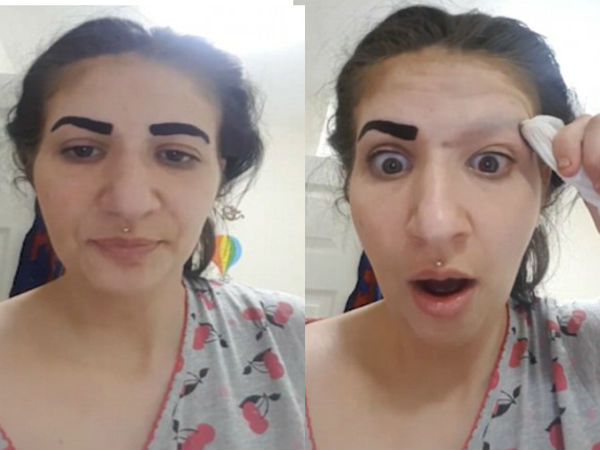 Video: This is the hilarious moment a woman reacts to losing her eyebrow after trying out a new product. Video: This is the hilarious moment a woman reacts to losing her eyebrow after trying out a new product.