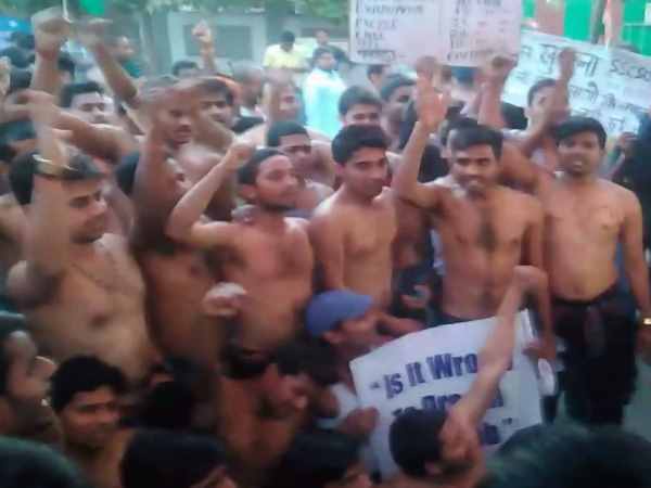 Students protest outside the SSC office in Allahabad Students protest outside the SSC office in Allahabad