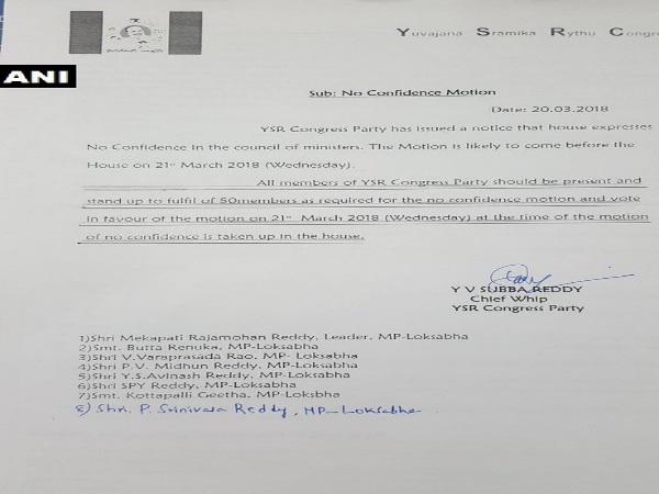 सोमवार को वाईएसआर कांग्रेस और टीडीपी ने अविश्वास प्रस्ताव लाने का नोटिस दिया था