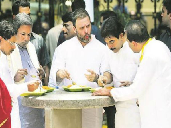 राहुल गांधी पत्तों की प्लेट में खाना खाते हुए दिखे...