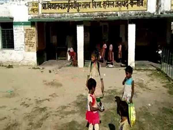 Broom in hand of children in govt school of Uttar Pradesh Broom in hand of children in govt school of Uttar Pradesh