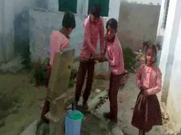 Broom in hand of children in govt school of Uttar Pradesh Broom in hand of children in govt school of Uttar Pradesh