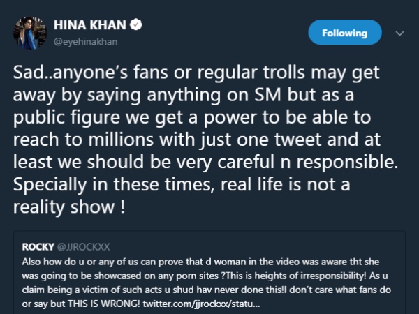 हिना खान ने जताई नाराजगी