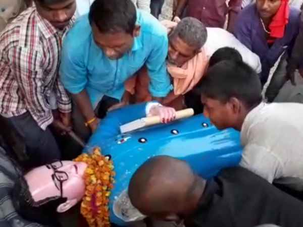 A statue of Dr BR Ambedkar vandalised by unidentified A statue of Dr BR Ambedkar vandalised by unidentified