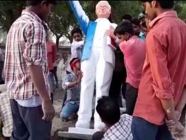 A statue of Dr BR Ambedkar vandalised by unidentified A statue of Dr BR Ambedkar vandalised by unidentified