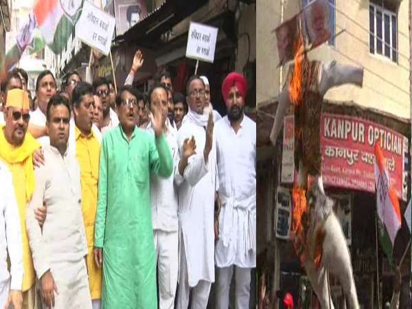 kanpur congress party member Blow the effigy kanpur congress party member Blow the effigy