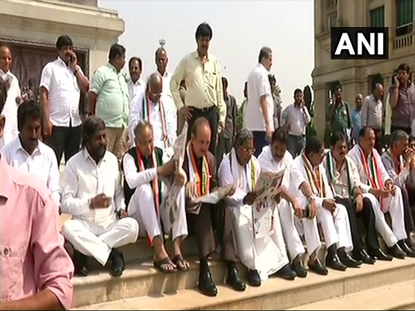 Congress holds protest at Mahatma Gandhis statue against BS Yeddyurappas swearing as karnataka cm Congress holds protest at Mahatma Gandhis statue against BS Yeddyurappas swearing as karnataka cm