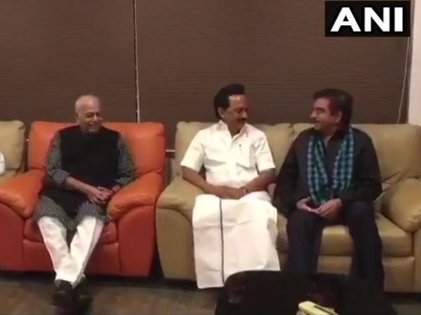 Yashwant Sinha, ,Shatrughan Sinha, DMK, MK Stalin, Chennai, TamilNadu Yashwant Sinha, ,Shatrughan Sinha, DMK, MK Stalin, Chennai, TamilNadu