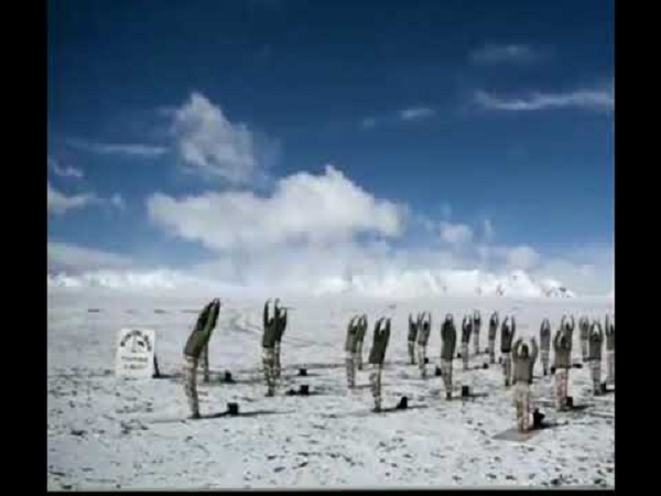 Indo-Tibetan Border Police personnel perform Surya Namaskar in cold desert of Ladakh at an altitude of 18,000 feet Indo-Tibetan Border Police personnel perform Surya Namaskar in cold desert of Ladakh at an altitude of 18,000 feet