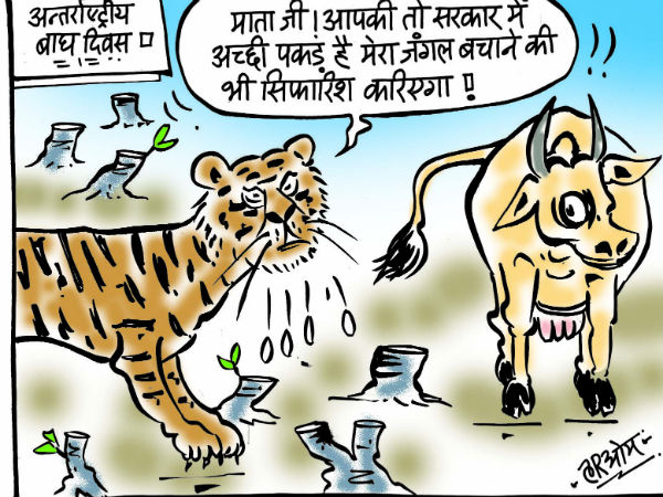 बाघ ने की गाय से अपील, कहा-मेरी भी सिफारिश कर दो सरकार से बाघ ने की गाय से अपील, कहा-मेरी भी सिफारिश कर दो सरकार से
