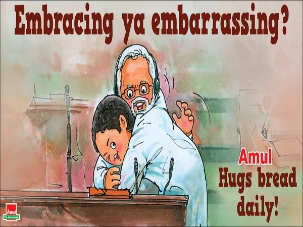 no confidence motion: rahul gandhi hugs pm modi amul cartoon embracing or embarrassing no confidence motion: rahul gandhi hugs pm modi amul cartoon embracing or embarrassing