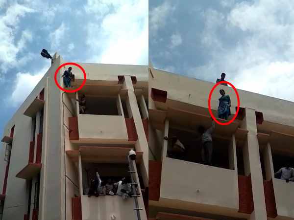 Women try to jump from the court building in muzaffarnagar Women try to jump from the court building in muzaffarnagar