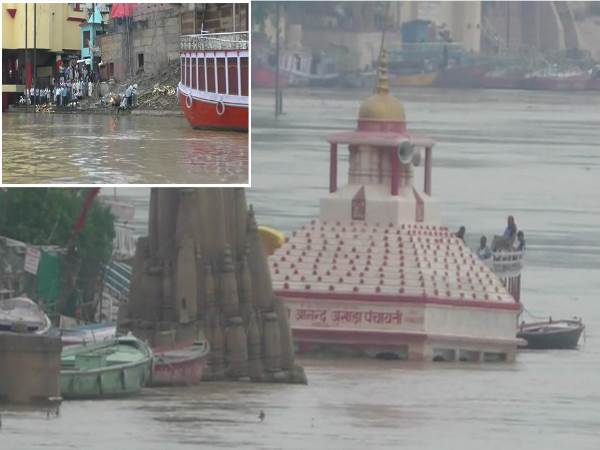 Varanasi ghat submerged by rising water level , people faces difficulty in cremation Varanasi ghat submerged by rising water level , people faces difficulty in cremation
