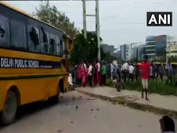 Gurugram: People vandalize school bus that crushed a couple on cycle in sector-44 Gurugram: People vandalize school bus that crushed a couple on cycle in sector-44