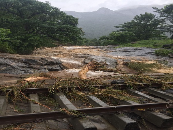 kerala Heavy rain subsequent water flow damaged a section of the track between Kanjikode and Walayar kerala Heavy rain subsequent water flow damaged a section of the track between Kanjikode and Walayar