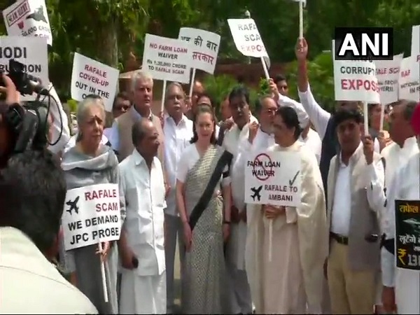 Rafale Deal issue Sonia Gandhi at the protest by Opposition in Parliament premises Rafale Deal issue Sonia Gandhi at the protest by Opposition in Parliament premises