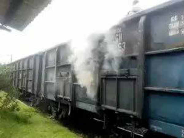 fire in one wagon of goods train in kaushambi fire in one wagon of goods train in kaushambi