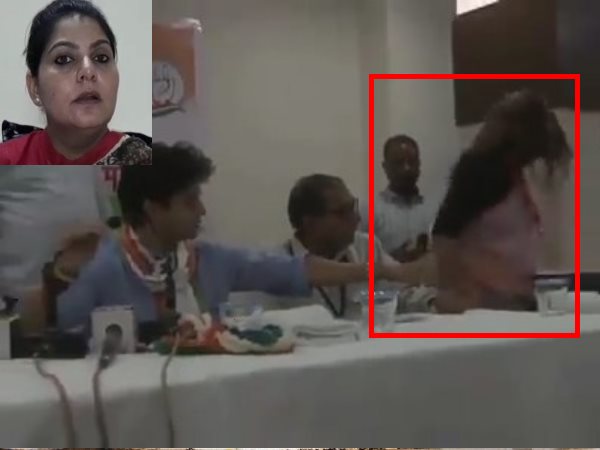 jyotiraditya sindhiya lowered Congress spokesman Noori Khan to stage down, video viral jyotiraditya sindhiya lowered Congress spokesman Noori Khan to stage down, video viral