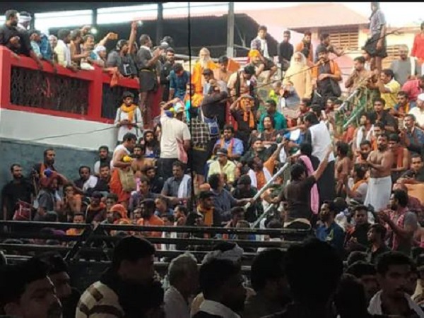 kerala: old woman injured during protest outside Sabarimala temple kerala: old woman injured during protest outside Sabarimala temple