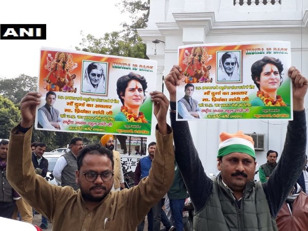 Congress workers celebrated on priyanka gandhi being General Secretery of UP East Congress workers celebrated on priyanka gandhi being General Secretery of UP East