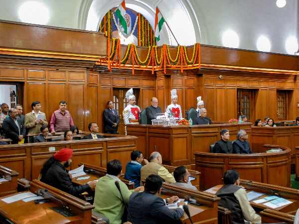 bjp mlas marshalled out from delhi assembly budget session bjp mlas marshalled out from delhi assembly budget session