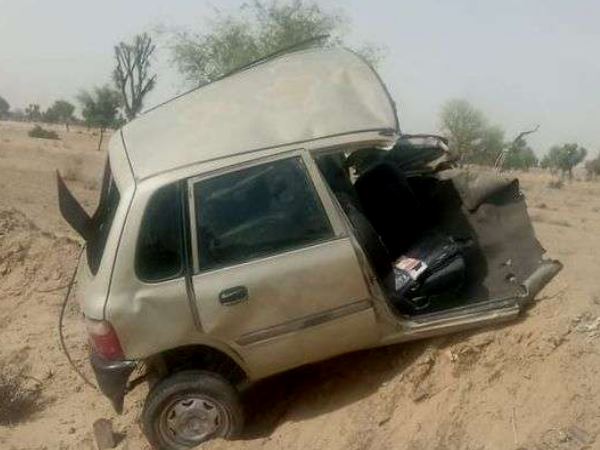 Car divided in two parts after accident in Chainpura village of churu Car divided in two parts after accident in Chainpura village of churu