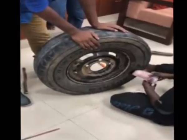 Rs 2.30 cr in cash stuffed inside the spare tire in a car seized by Income-Tax officials Rs 2.30 cr in cash stuffed inside the spare tire in a car seized by Income-Tax officials