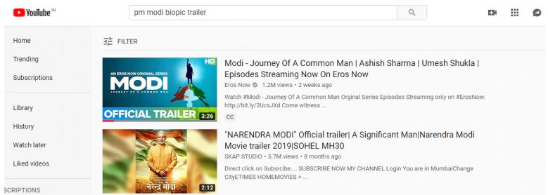PM Narendra Modi biopic trailer and songs goes missing from youtube PM Narendra Modi biopic trailer and songs goes missing from youtube